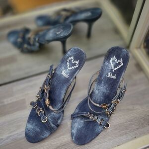 Coastal Cowgirl Blue Denim Strappy Heels Size 9
